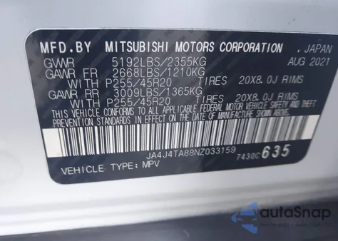 2022 Mitsubishi Outlander Es z USA, uszkodzony, nr VIN JA4J4TA88NZ033159